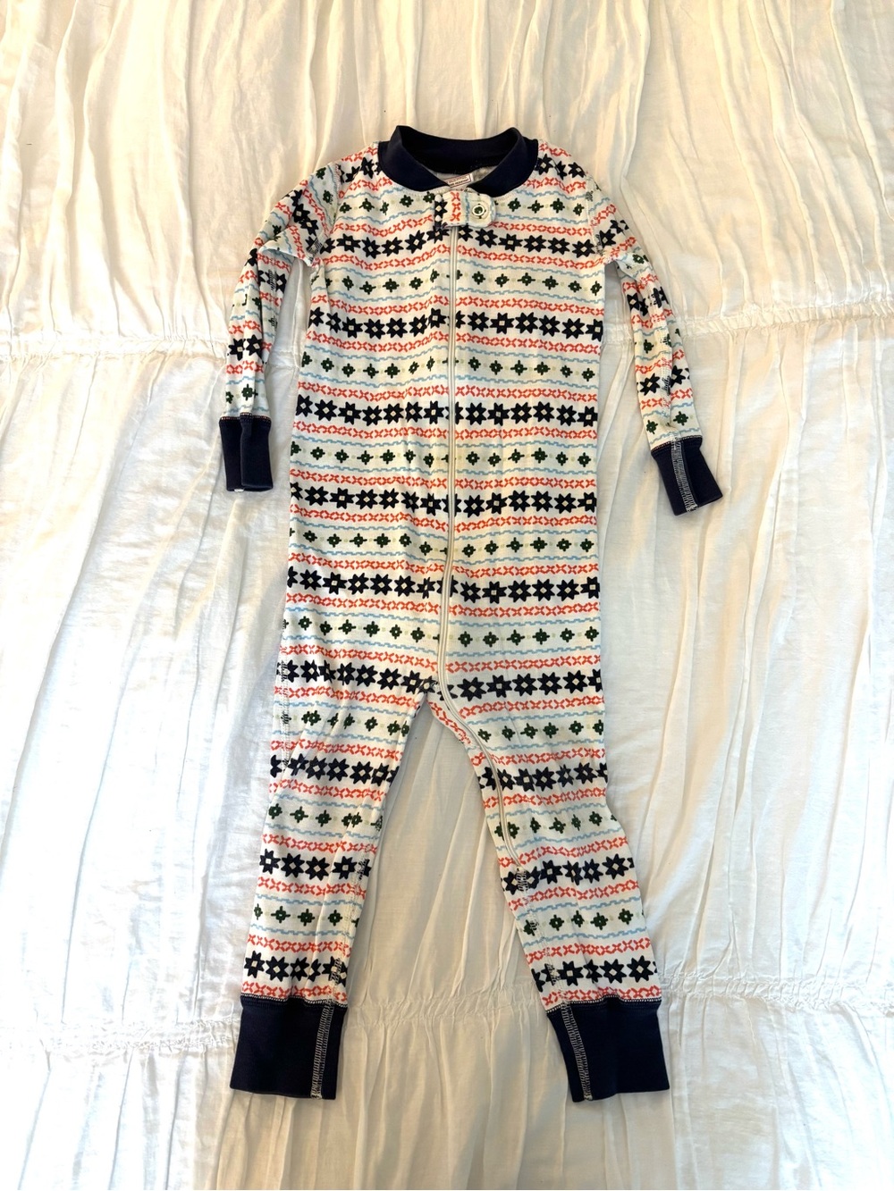 Hanna Andersson Multi Fair Isle Zip One-Piece with Navy Trim
